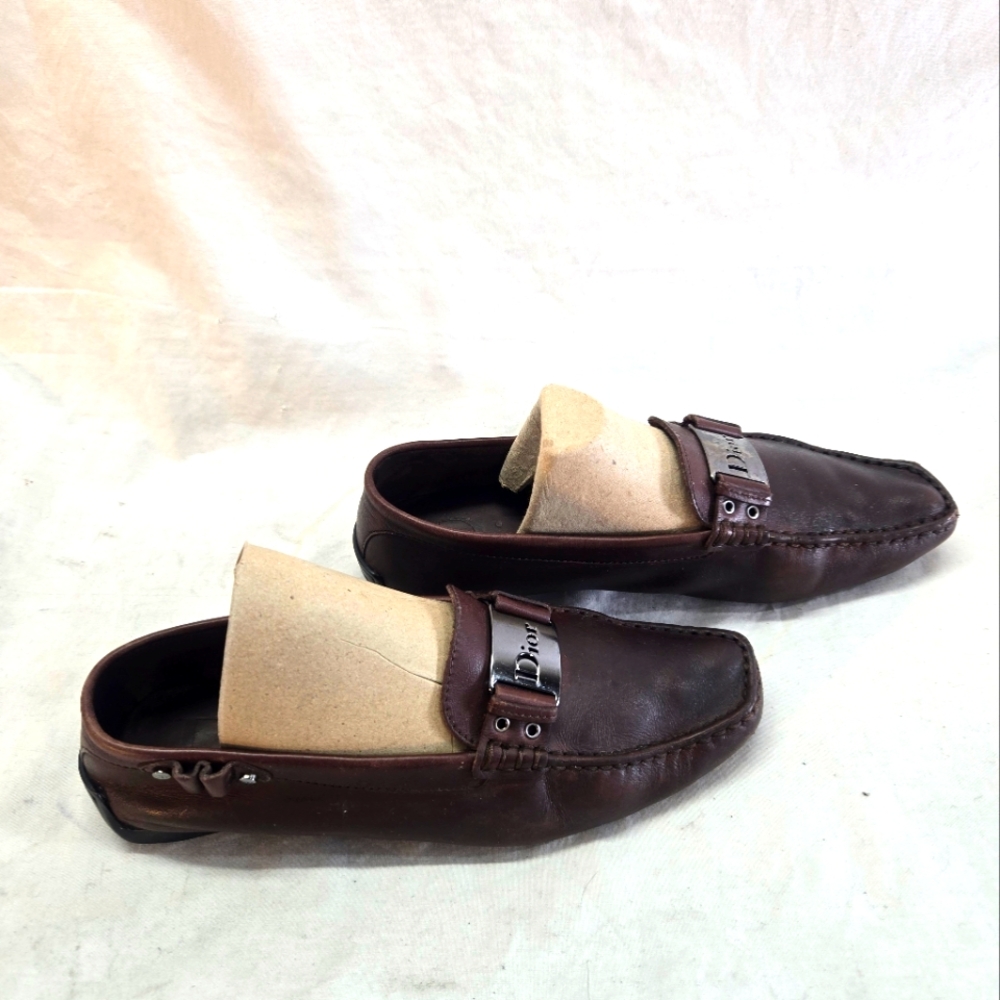 Christian Dior Women's Size 38 Brown Leather Loafers Shoes - Picture 2 of 10